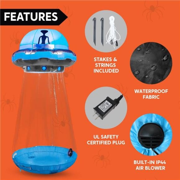 Joyfy 9 ft Halloween Inflatable UFO Alien Decoration with Built-in LEDs,UFO - Picture 5 of 7